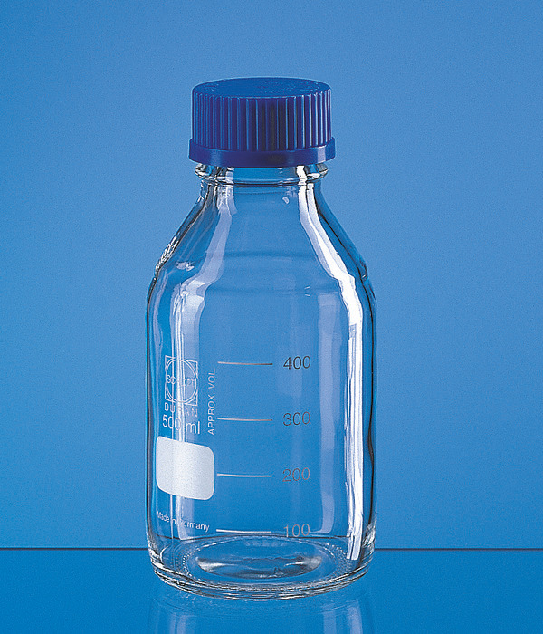 Laboratory bottle, Boro 3.3, graduated, with screw cap PP Laboratory bottle, Boro 3.3, graduated, with screw cap PP