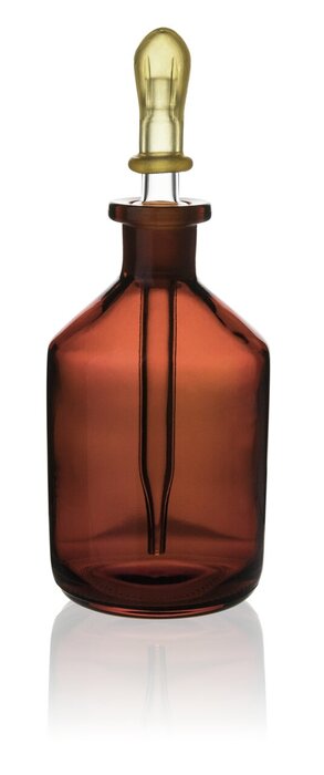Flacons compte-gouttes, verre de chimie, brun, avec pipette et tétine en caoutchouc