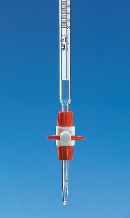 Compact-Burettes, SILBERBRAND, class B, Boro 3.3, with PTFE stopcock, black Schellbach stripe Compact-Burettes, SILBERBRAND, class B, Boro 3.3, with PTFE stopcock, black Schellbach stripe