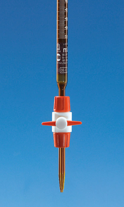 Kompakt-Büretten, BLAUBRAND®, Klasse AS, Boro 3.3, DE-M, braun, mit PTFE Hahn