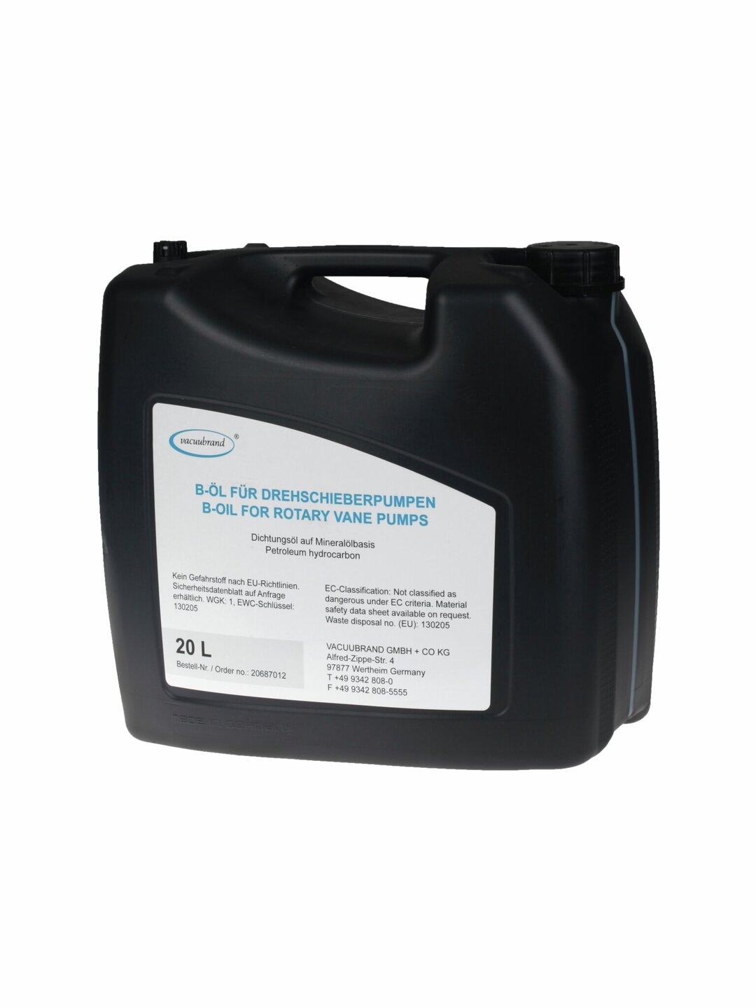 B-Öl für Drehschieberpumpen, Kanister 20 LiterDie Sicherheitsinformation steht unterhttps://www.vacuubrand.com/safety-informationzum Download bereit.