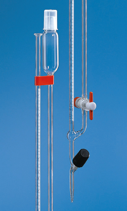 Microburettes de Bang, BLAUBRAND®, classe AS, Boro 3.3, DE-M, robinet à pointeau droit, bandes de verre bleues Microburettes de Bang, BLAUBRAND®, classe AS, Boro 3.3, DE-M, robinet à pointeau droit, bandes de verre bleues