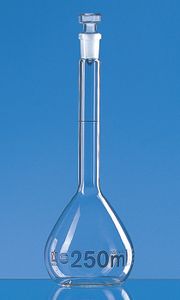 Volumetric flasks, BLAUBRAND®, class A, DE-M, Boro 3.3, with glass stopper, ISO batch certificate