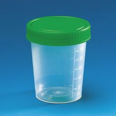 Urine beaker, PP, with screw cap PE (green)