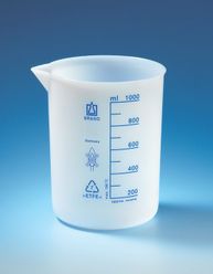 Beakers, short form, ETFE, blue printed scale, with spout