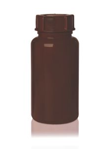 Bottle, PE-LD, wide neck, amber, with screw cap