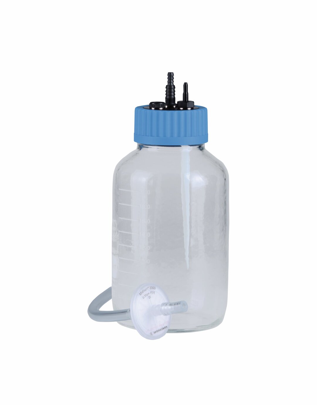 Collection bottle 2L glass, coated,with protection filter and inlet tube
