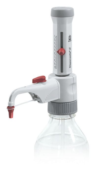 BrandTech 4600141 Dispensette S Analog-Adjustable Bottletop Dispenser with Recirculation Valve 1 mL-10 mL Capacity 