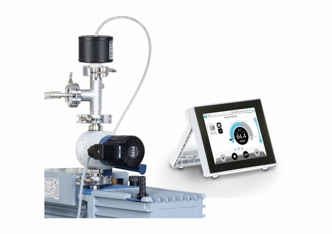 VACUU·SELECT package for fine vacuum controlwith Pirani sensor, for KF DN 25, with in-lineisolation valve VV-B 15C, T-piece,hose nozzle DN 10 and connecting parts DN 25,100-230V / 50-60Hz, plug CEE/CH/UK/US/AUS/CN